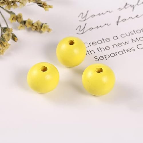 New 16mm 50pcs Candy Colored Round Protection Wooden Jewelry DIY Custom Beads for Children's Toys and Furniture Accessories-Yellow,16mm50pcs