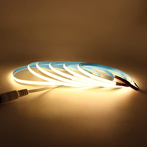 COB LED Streifen 24V warmweiß 3000K 2m, Arote COB LED Strip LED Band 5mm Breite Dimmbar Hohe Dichte Licht DIY 384LEDs/m ohne Netzteil IP20 für Schlafzimmer Küche Home Innendekoration