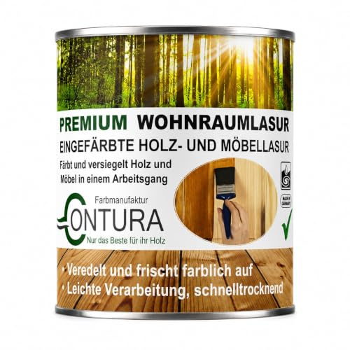 Contura Wohnraumlasur Holzfarbe 750ml Möbellasur Lackbeize Möbellack Lacklasur Holzlack Wohnraum-Lasur Innenlasur (10 Weiß) Farbmanufaktur CONTURA Nur das Beste für ihr Holz