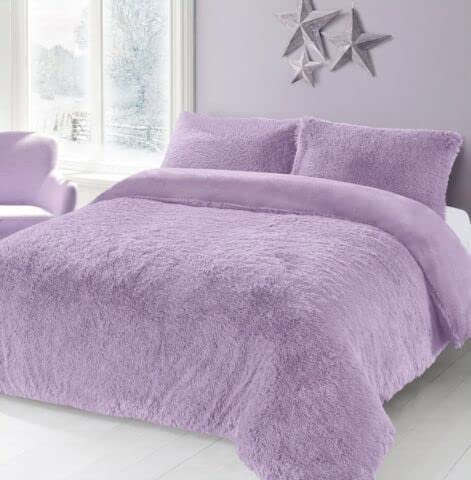 Night Zone Teddy Bear Fleece Long Fur Cuddles Alaska Luxury Duvet Cover Set Warm Cosy Soft Teddy Bedding Set (Lilac, Super King)