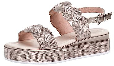 MARCO TOZZI Damen Sandalen mit Keilabsatz mit Verstellbarem Riemen Vegan, Metallisch (Rose Metallic), 40 EU