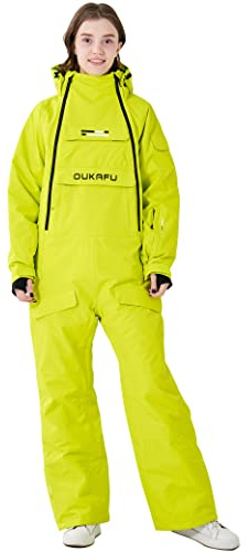 OUKAFU Damen Einteiler Skianzüge Wasserdicht Ski-Jumpsuits Winter Onesies Snowsuits Snowboard Overalls für Schneesport, gelb, Small
