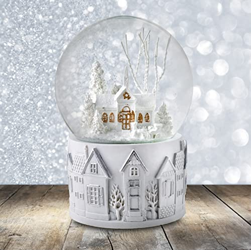 San Francisco Music Box Company Schneekugel mit Weihnachtsszene, 100 mm, Weiß