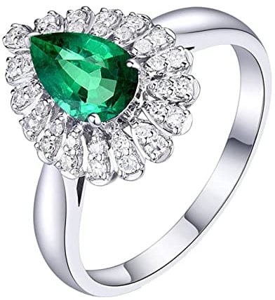 Ringe Frauen Silber 925, Ring mit Birnenform Labor Erstellt Smaragd 1ct Zirkonia/Moissanit Größe 62 (19.7)