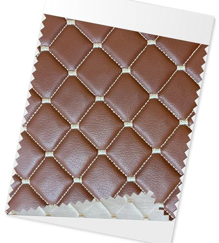 OMAC Geprägte Schwarz Kunstleder Auto Polsterung Leder Patches | Interieur Zubehör mit Diamant-Stich Autositz Lederjacke 140cm x 100cm (Braun Diamant- Beige Stich)