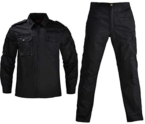 Suwequest Militäruniform Camouflage Combat Shirt Uniforme Militar Taktischer Anzug Kleidung Herren Arbeitskleidung mit Mützen Black with caps L-65-75kg