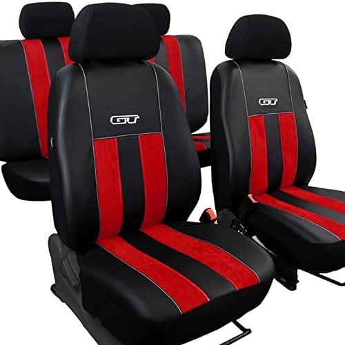 moto-MOLTICO Autositzbezüge 2+3 - Universal Auto Sitzauflagen Set - Dreilagig Auto Sitzbezüge mit Reißverschluss - Dauerhafter Sitzbezug Auto Vordersitze und Rücksitze - Schwarz Rot