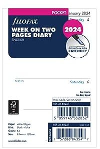Filofax Taschenkalender 2024, 1 Woche auf 2 Seiten, Englisch, Weiß