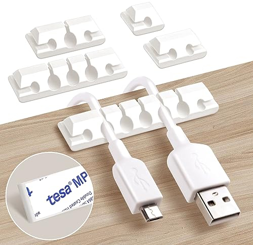 Wemk Clip per Cavi con TESA Adesivo, 5 Pezzi Organizer Cavo, Organizer per la Gestione der Cavi per TV Mouse Laptop Casa Ufficio, Bianco