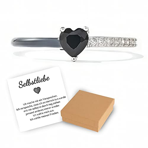 Emaille-Ring-Ich wähle Meinen Frieden, S925 Sterlingsilber-Herz-Selbstliebe-Ring, Verstellbarer Öffnungsring, Schmuck-Geburtstagsgeschenke für Frauen, Mutter, Tochter, Ehefrau, Freunde (Schwarz)