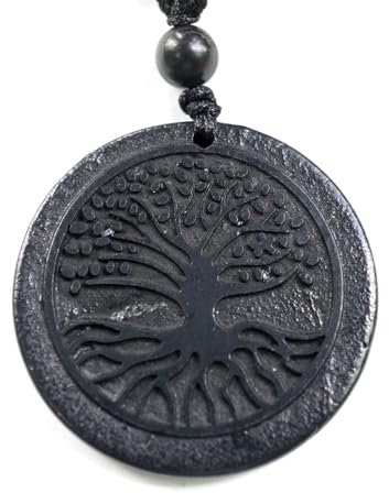 RICHRAIN Halskette mit Anhänger aus echtem natürlichem Schungit, spirituelle Geschenke für Frauen, Kristallheilung, Kristallgeschenke für Männer (Tree of Life)