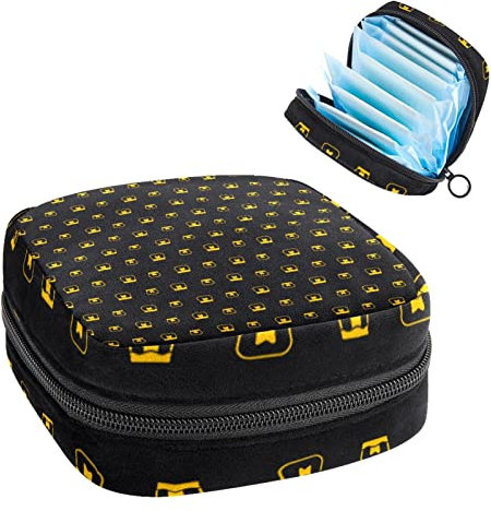 Honey Pot Pattern on Black Background-01,Period Pouch Portable,Tampon Storage Bag,Tampon Holder for Purse Feminine Product Organizer