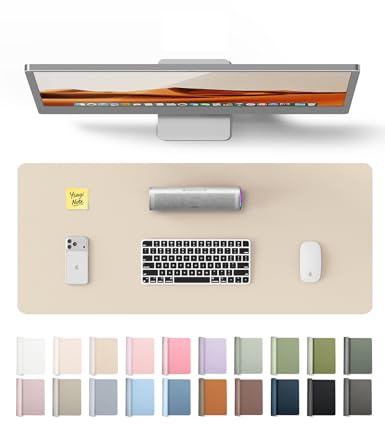 YSAGi Leather Desk Pad Protector, Office Desk Mat, Large Mouse Pad, Non-Slip PU Leather Desk Blotter, Waterproof Laptop Desk Writing Pad for Office and Home (23.6 x 13.8, Eggshell)