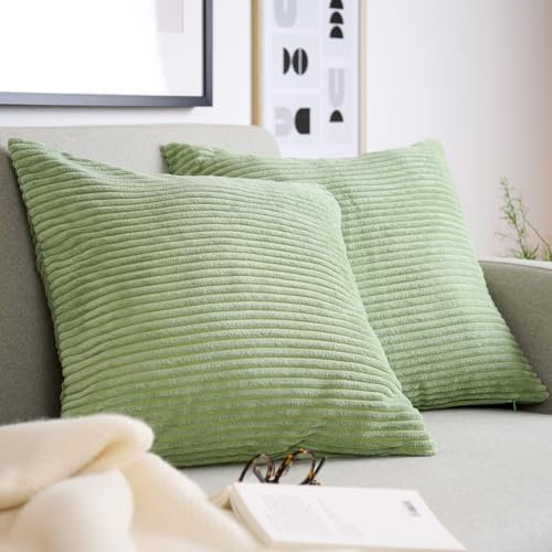 Blumtal 2er Set Kissenbezug 45x45 cm Grün – Kord Kissenhülle mit verstecktem Reißverschluss, weiche Cord Kissenbezüge - für Deko-Kissen Polster Sofakissen Zierkissen & Couchkissen