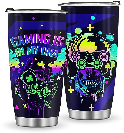 Jekeno Gaming Mug Tumbler Boys Gifts - Gamer Gamepad Presents for Kids Teens Men Boyfriend Husband Dad Easter Birthday Christmas Video Game Controller Skull Travel Coffee Cup 20oz Stainless Steel