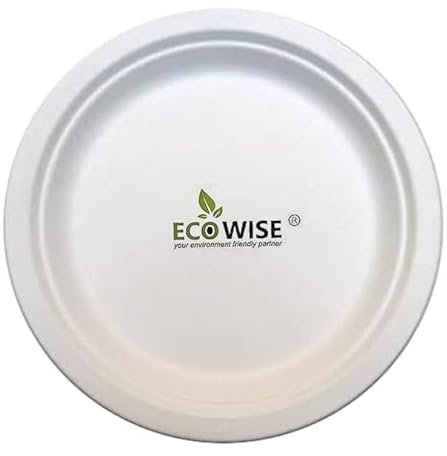 Best House EcoWise 7 Round Plates, White Bagasse Plates Eco-Friendly Biodegradable and Compostable, Made of Sugarcane Fibers - Perfect for Picnics BBQs and Parties (Pack of 20)