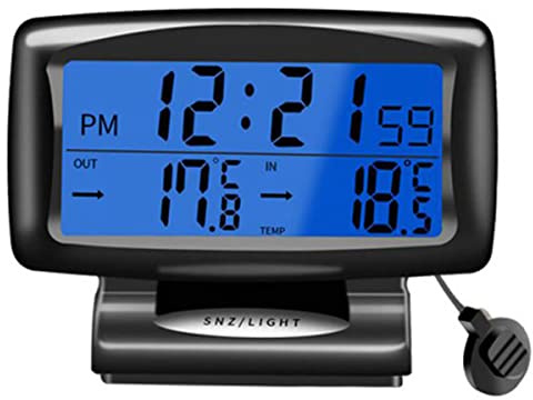 Yuehuamech Auto Digitaluhr Fahrzeugtemperatur Dashboard mit Hintergrundbeleuchtung Display Mini Auto Uhr Thermometer Monitor Voltmeter für Auto LKW Armaturenbrett Autozubehör
