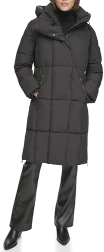 DKNY Damen Hooded Long Down Alternative Puffer Jacket Daunenalternativer Mantel