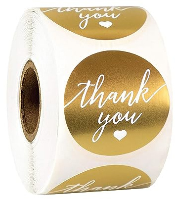 FSSTUD 500 Pcs Golden Thank You Stickers Round Gift Packaging Labels Cookie Treat Bag Stickers Baked Goods Present Labels Bridal Shower Labels Wedding Birthday Party Stickers