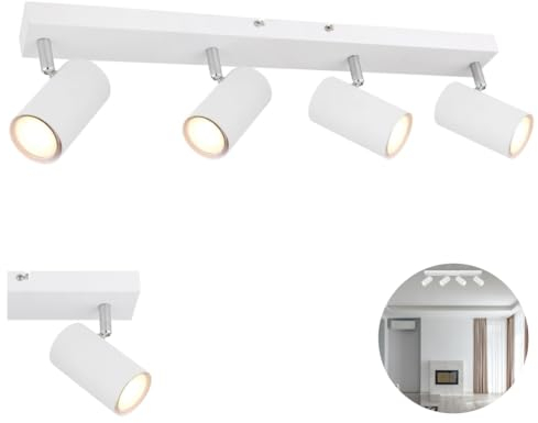 Lichthandel Hoch Deckenleuchte 4-Flammig, Deckenstrahler LED Schwenkbar GU10 Spotbalken Deckenlampe Spot weiß Modern Strahler Deckenspot Küche Schlafzimmer Wohnzimmer (4er Spot Weiß)