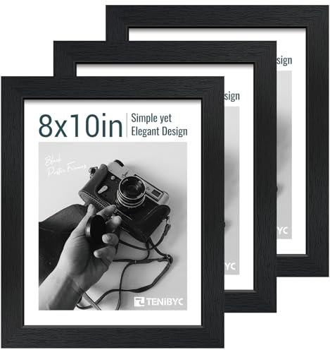 TENIBYC Bilderrahmen-Set, 20,3 x 25,4 cm, strukturiertes schwarzes Massivholz, HD-gehärtetes Glas, Galerie-Bilderrahmen, Tisch- oder Wanddisplay