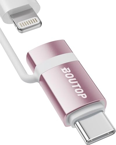 BOUTOP 60W [Apple MFi Zertifiziert] Lightning auf USB C Adapter für Schnelles Laden Kompatibel mit iPhone 17/16/15 Pro Max, MacBook, iPad Air/Pro - [1 Stück, Rosa]