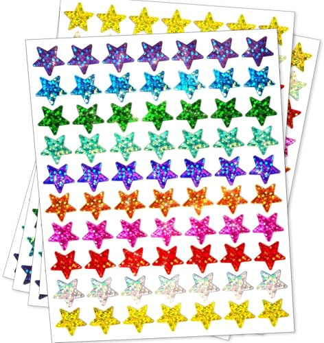 2100 Stück Glitzer Sterne Aufkleber, 10 Farben Sternaufkleber Belohnungsaufkleber für Kinde 1,5 cm Mini Regenbogen Aufkleber für Lehrer Schüler Belohnungsdiagramm DIY