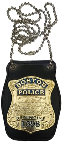Piel Cabrera Boston Police Badge Holder, Schwarz
