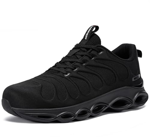 LARNMERN Zapatos de Seguridad para Hombre Zapatillas de Seguridad Cómodo Calzado de Seguridad Ligeras Punta de Acero Amortiguación Moda Respirable(Negro Ancha,41.5 EU)