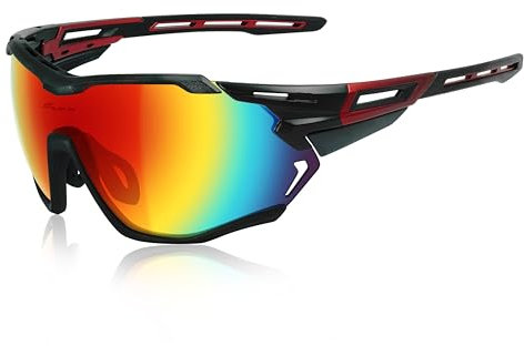 ICECUBE VENTURA Hochleistungs-Sonnenbrille: Anti-Beschlag-PC-Gläser, belüfteter TR90-R-R-Rahmen, 100% UV-Schutz, ideal für Sport und Radfahren (BLK-R/Red)