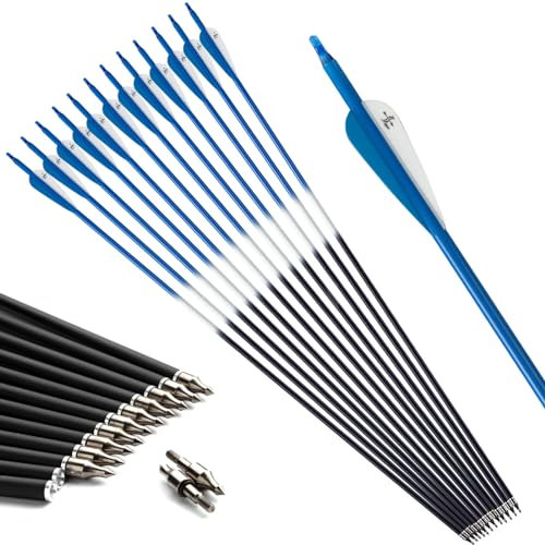 S F Bogenschießen Erwachsene Pfeile für bogenschießen Carbonpfeile，Geeignet für compoundbogen Recurvebogen Langbogen-12 Stück （30 Zoll）