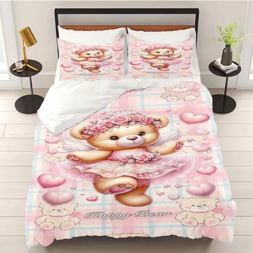 WEQEER Cartoon Bär bettwäsche 135x200 Teddy Bär Kinderbettwäsche 3D Bärchen Partner Bettbezug Fur Kinder Geschenk, 100% Mikrofaser (Single 135x200CM,5)