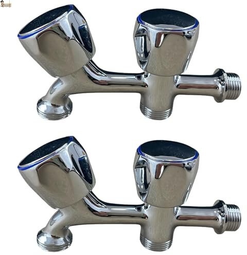 BricoLoco.com Grifo doble salida lavadora y lavavajillas para pared. 1/2” x 3/4” x 3/4. Pack 2 uds. Convierte una toma de agua en dos. Llaves independientes. Electrodomésticos, mangueras, riego (2)