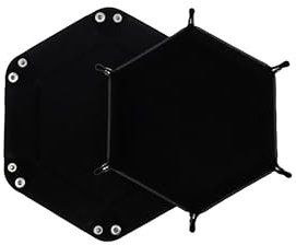 Würfelteller, Würfeltablett Klappbar Hexagon PU Leder Samt Halter für Dungeons and Dragons RPG Spiele - Faltbares Sechseck-Würfelspiel-Tablett mit Aufbewahrungsbox (Schwarz)