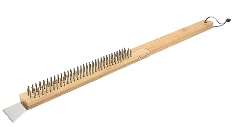 XHTLLO Brosse pour Four À Pizza avec Grattoir À Long Manche, Brosse de Nettoyage pour Pierre À Pizza À Poils Métalliques Amovibles, Brosse pour Pierre À Pizza Résistante À la Chaleur
