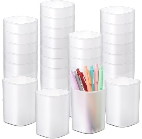 Weekgrat 30 Pcs Bulk Pen Holder for Desk Pen Cups Stationery Organizers and Storage Plastic Matte Pencil Holder Ins Style Transparent Pen Holders for Office School Classroom Home Supplies