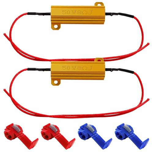 YIXISI 2 Stücke 50W 8Ohm Lastwiderstand Widerstand für Auto LED Blinker Fehlercode Fix, mit 4 Schnellkabel-Clips, für Blinker, Kennzeichenbeleuchtung, DRL