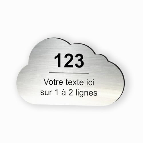 Plaque gravée personnalisée autocollante pour nom et numéro de boîte aux lettres en forme de nuage design - alu brossé -format 8,5x5,2 cm