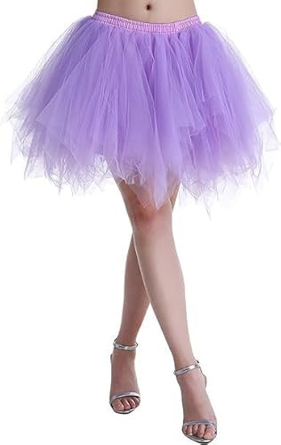 Sunqiran Damen Petticoat Tüllrock kurzer Rock 1950er Retro Ballett Rock Tanzrock Karnevalskleid Retro (DE/NL/SE/PL, Alphanumerisch, Einheitsgröße, Regular, Regular, S-M, lila Farbe)