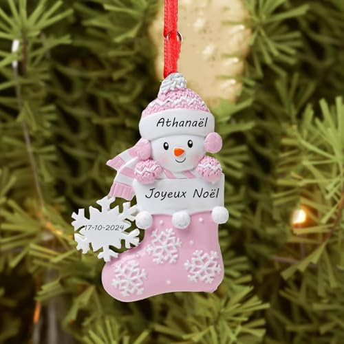 Generic Boules de Noël Personnalisées 2025-Mon 1er Noel ，Boule de Noël Personnalisée avec Prénom et Date，Mon Premier Noel，Cadeau de Noël pour Filles et Garçons，Rose