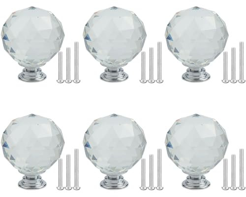 FKKFSS Crystal Ball Cabinet Knobs丨6PCS Pull Handle with Screws, Easy Installation Ball Glass Door Knob, Decorative Furniture Cabinet Drawer Dresser Wardrobe Cupboard Small Door (40mm)