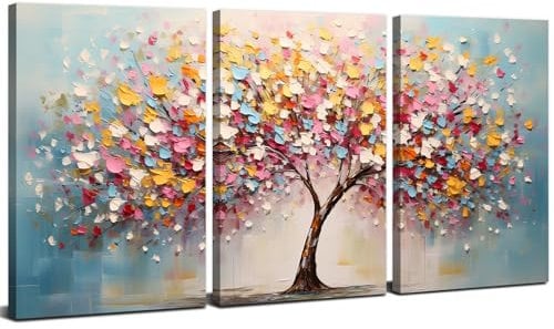 3 Piece Tree of Life Wall Art Abstract Tree Landscape Pictures for Bedroom Wall Decor Modern Colorful Flowers Scenery Paintings Canvas Prints Posters Artwork for Living Room Hallway Decoration 12x16”