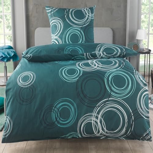 MALIKA Bettwäsche 155x220 Baumwolle Sets, Kreismuster Bettbezug 155 x 220 cm, Kissenbezug 80x80 cm, Renforcé, Oeko-TEX Bettwäsche mit Reißverschluss