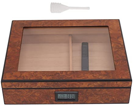 GRCFUMO Cigar Humidor Box, Boîte à cigares en verre en verre avec hygromètre Humidificateur et diviseur, casse de rangement en bois de cèdre de bureau portable pour 20 à 30 cigares