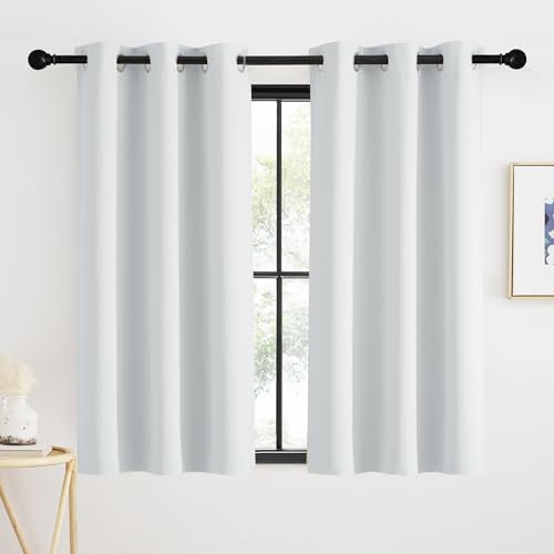 KGORGE Scheibengardinen Weiß Vorhang Kurz 90 cm Hoch Verdunklungsvorhänge mit Ösen 2 Stücke Bistrogardine Blickdichte Vorhänge Küche/Badezimmer Fenster Thermovorhang, 90 x 90 cm(HxB), Grauweiß