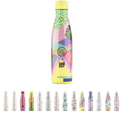 Cool Bottles - Bottiglia d'acqua in acciaio inox, bottiglia termica - 500 ml, bevande fredde 36 ore e calde 18 ore, finitura con stampa 3D, senza BPA