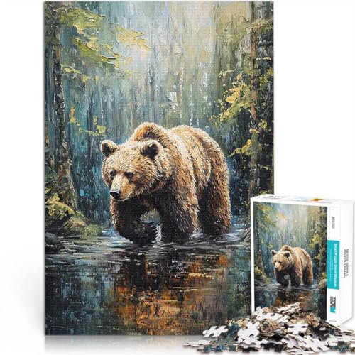 1000 Piece Jigsaw Puzzles for Adults Bear in the Forest Familienspiel für und mit passendem Poster und Quizblatt75x50cm