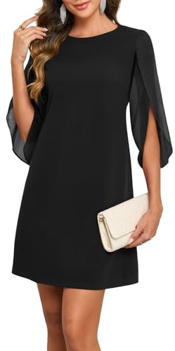 MISSJOY Women's Flutter Sleeve Crew Neck Chiffon Cocktail Mini Dresses | Cape Sleeve, Hidden Back Zipper, Knee Length, Wedding Guest, Semi Formal Dresses for Women, Cruise Party, Funeral
