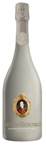 Fürst von Metternich Grauburgunder Sekt Trocken (1x0,75 l) – Deutscher Premium-Sekt mit feiner Perlage & gelben Fruchtaromen– Elegantes Design in Mattgrau