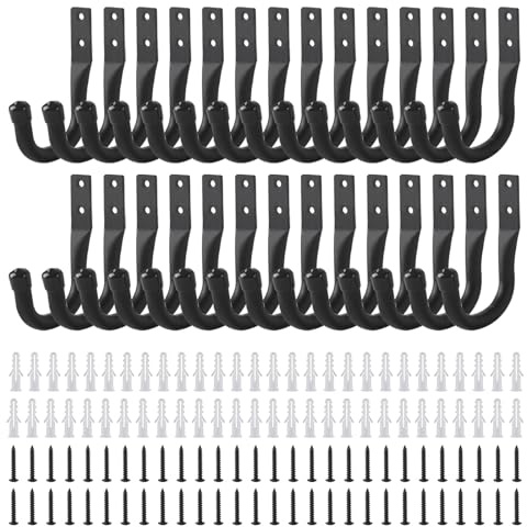 28 x Ganci da Muro per Garage, Ganci da Parete Nero, Gancio a J per Garage | Gancio Bici Muro per Biciclette da Muro, Supporto da Parete per Appendere Organizzazione Oggetti Ingombranti Utensili